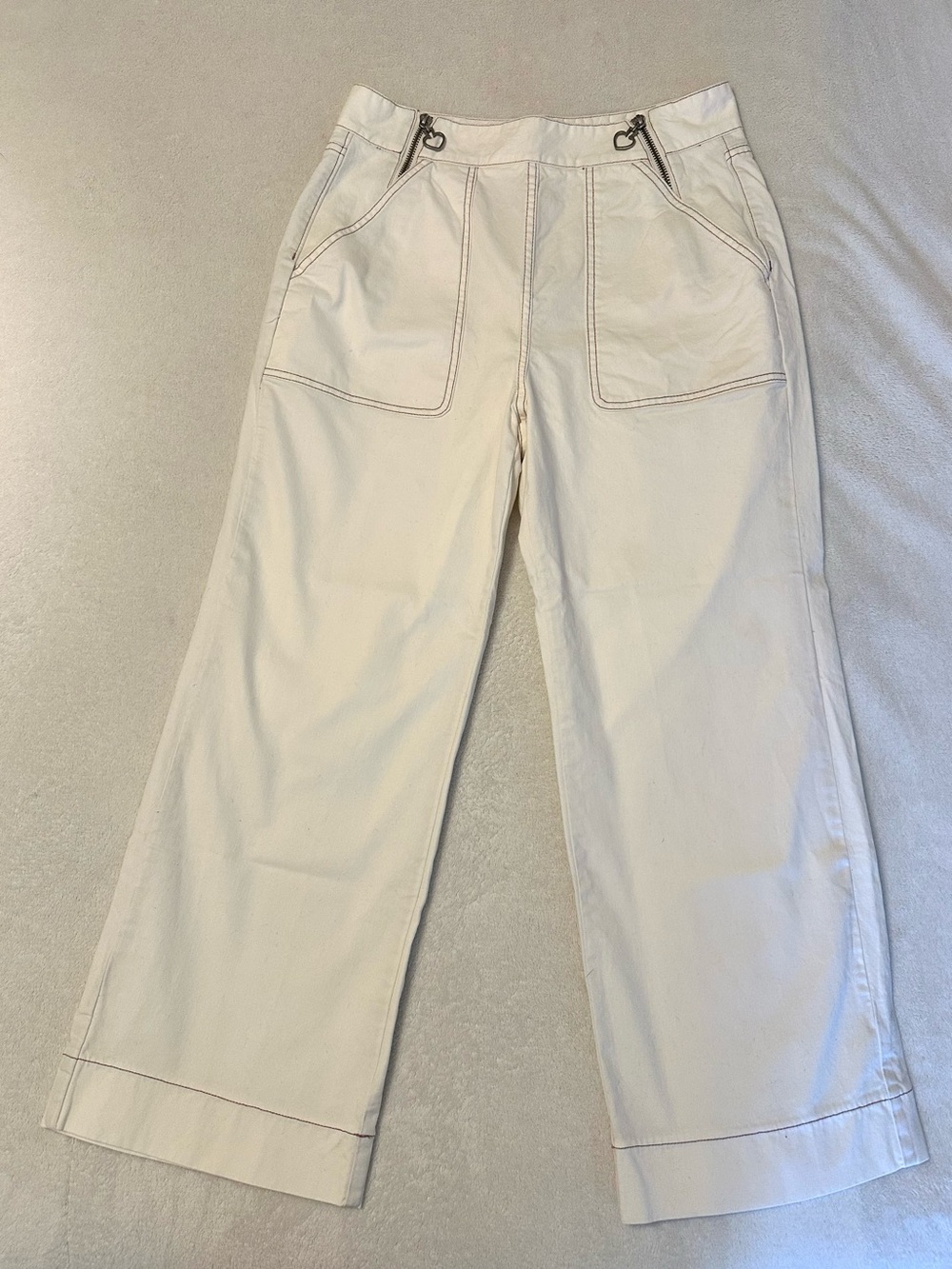 Kate Spade Cream Wide-Leg Trousers with Contrast Purple Stitching Size 30